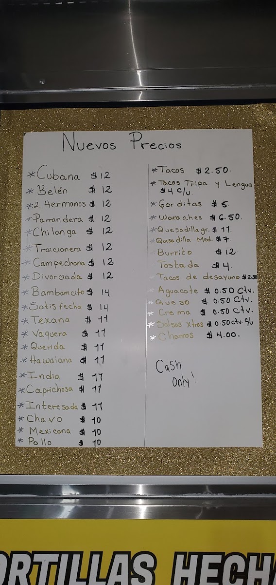 Tortas belen menu board
