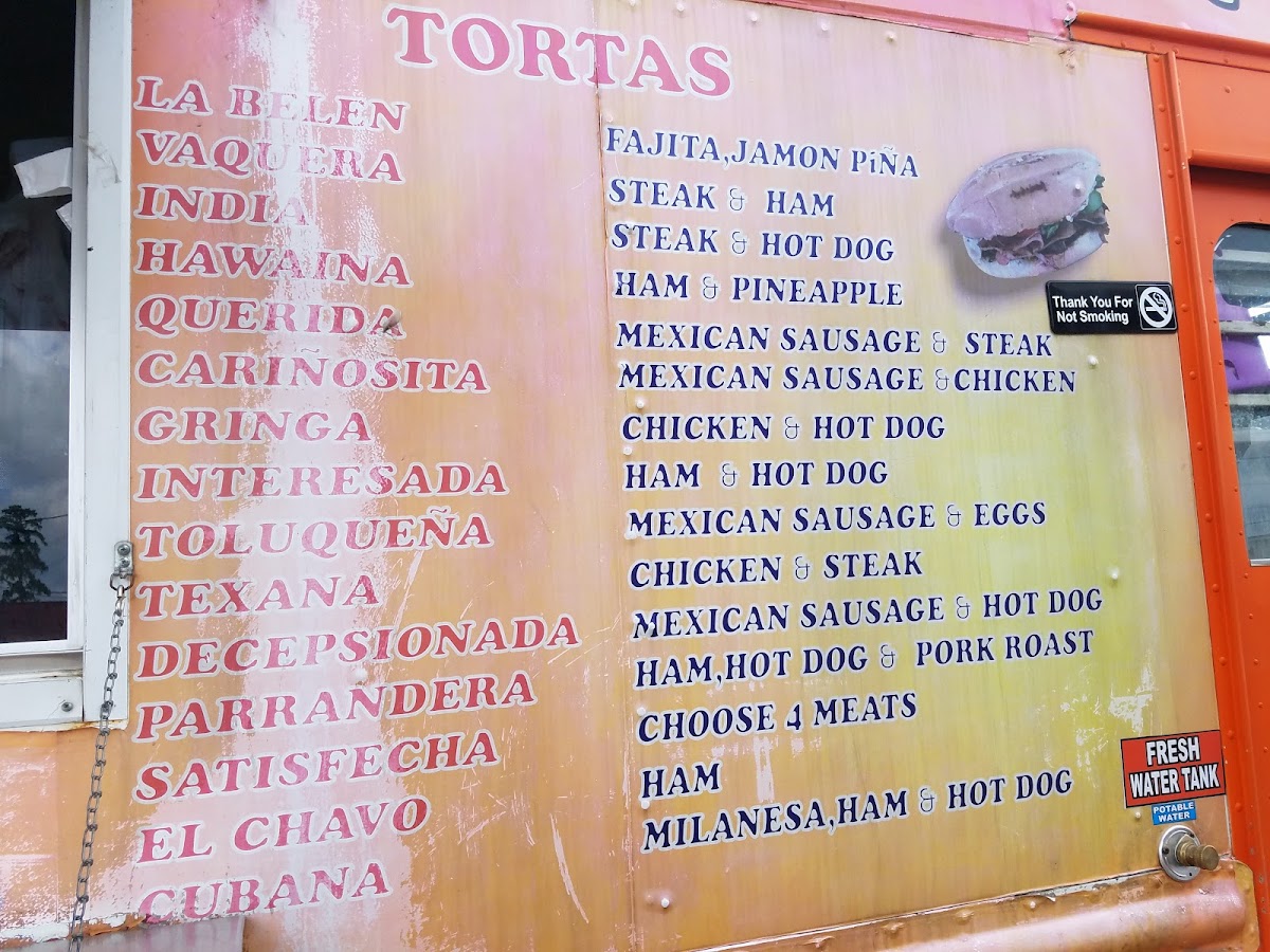 Tortas belen menu board