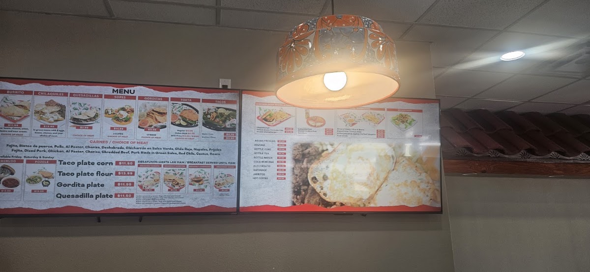 Chilito Rojo Mexican Food menu board