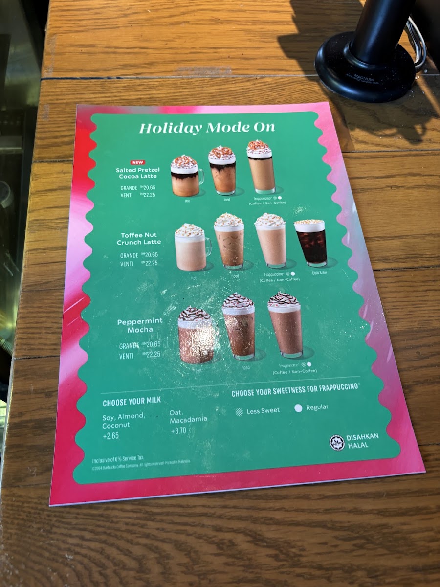Starbucks Mall of Medini menu board
