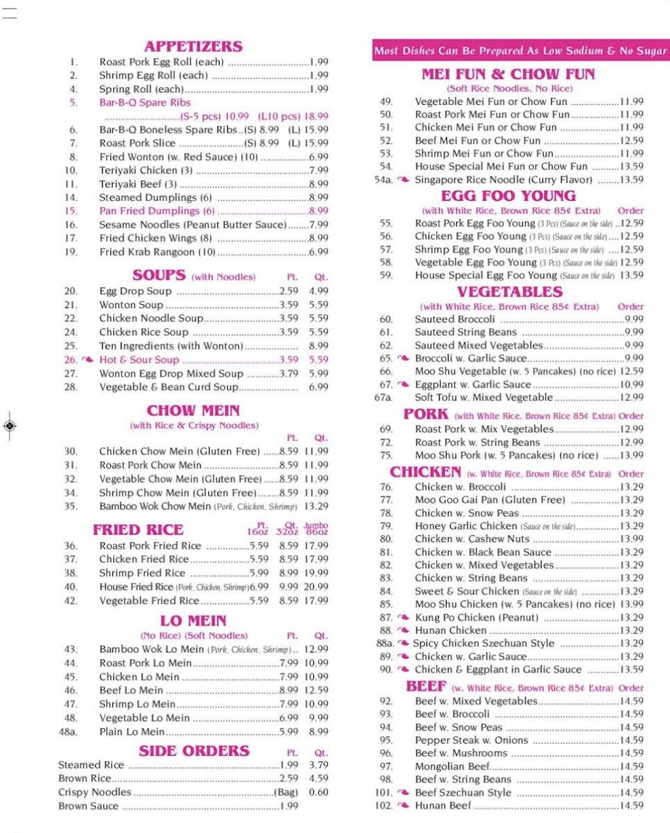 Bamboo Wok Boynton + Delray Beach menu board