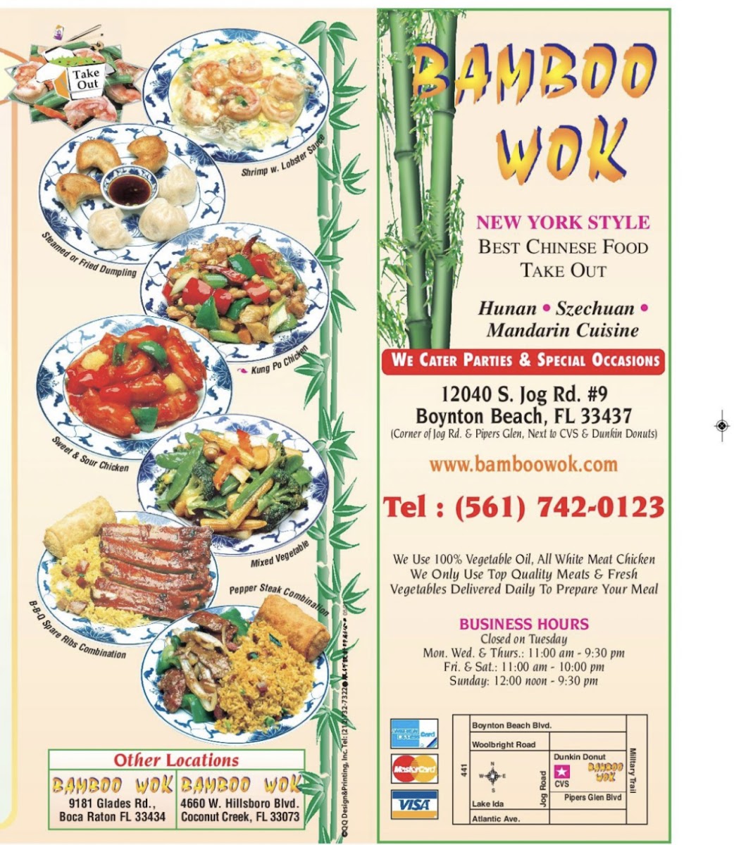 Bamboo Wok Boynton + Delray Beach menu board