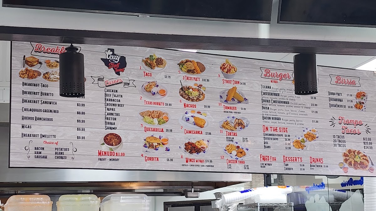 Texas Street Tacos menu board