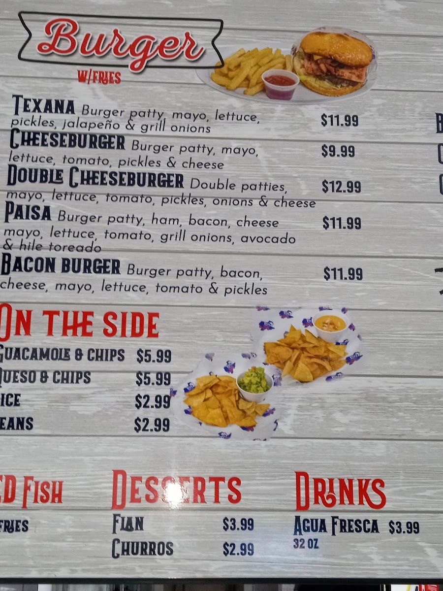 Texas Street Tacos menu board