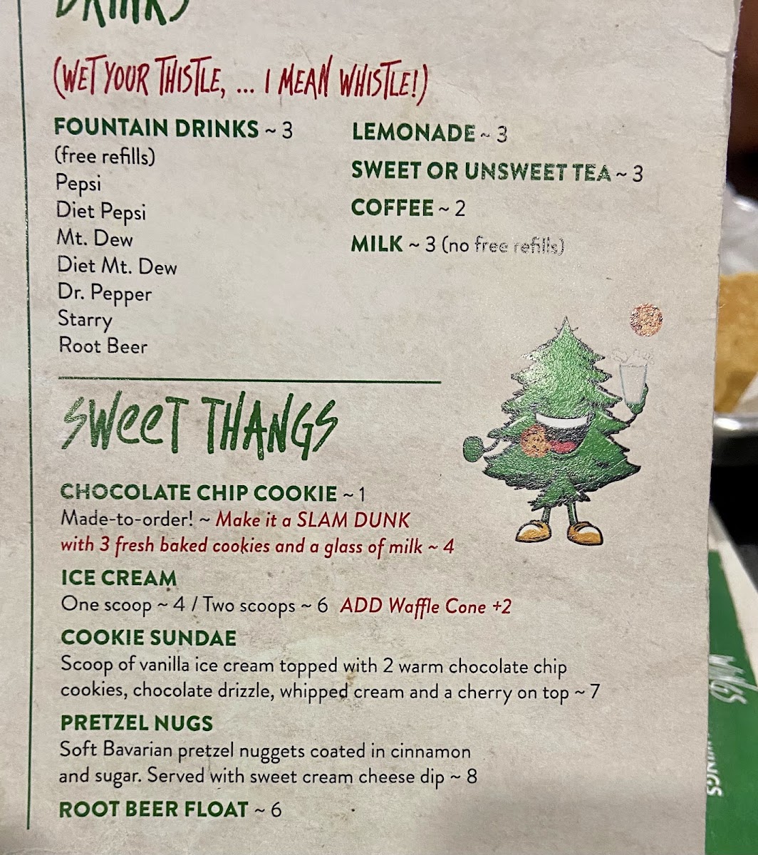 Naughty Pine Pizza Bar & Grill menu board