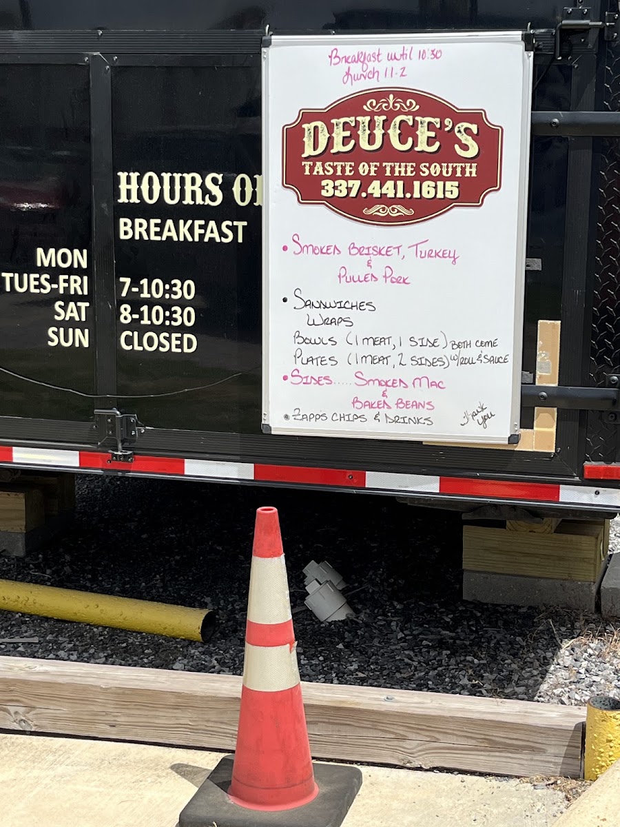 Deuce’s Taste of the South menu board