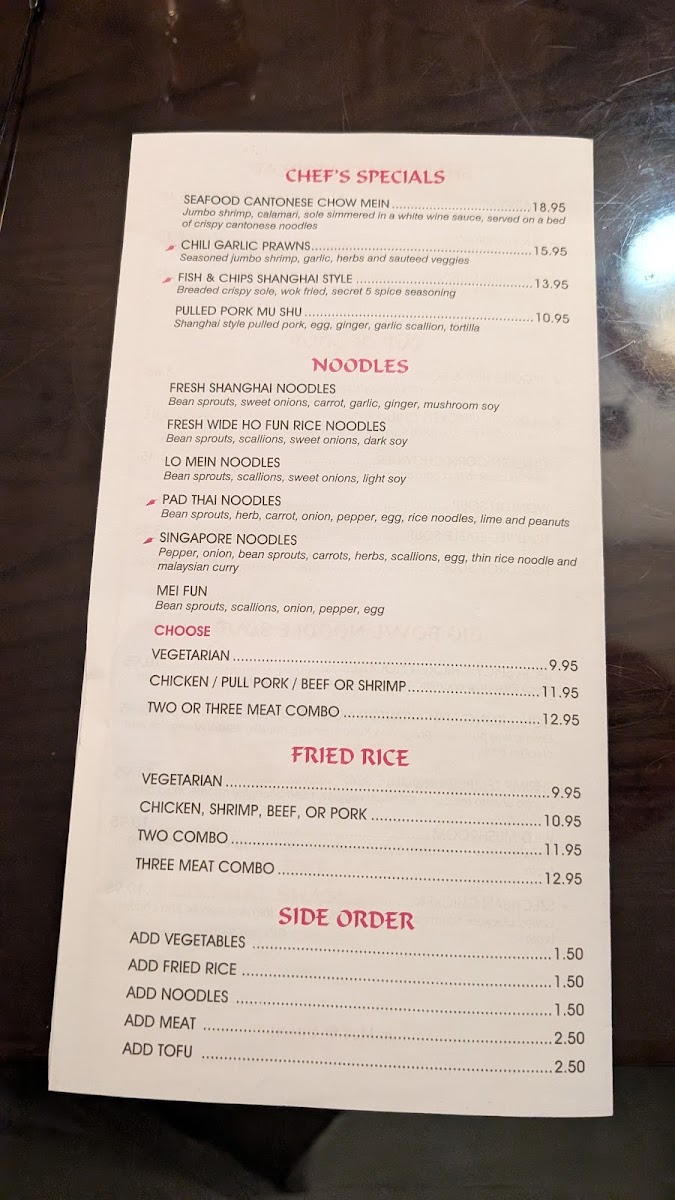 Shanghai Bistro menu board