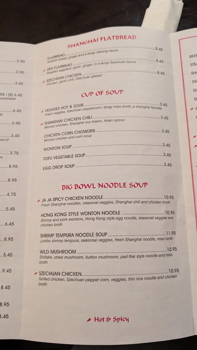Shanghai Bistro menu board