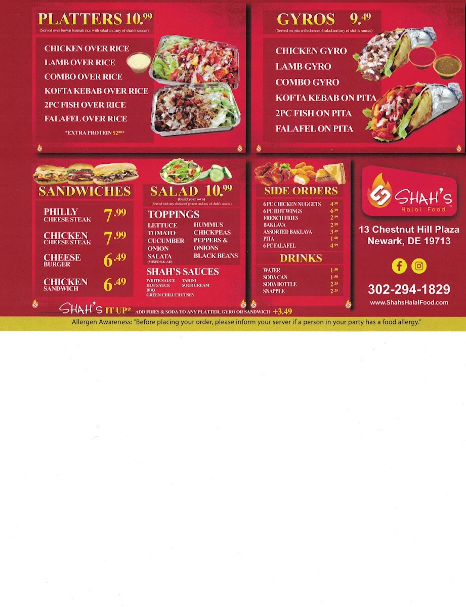Shah's Halal Food menu board