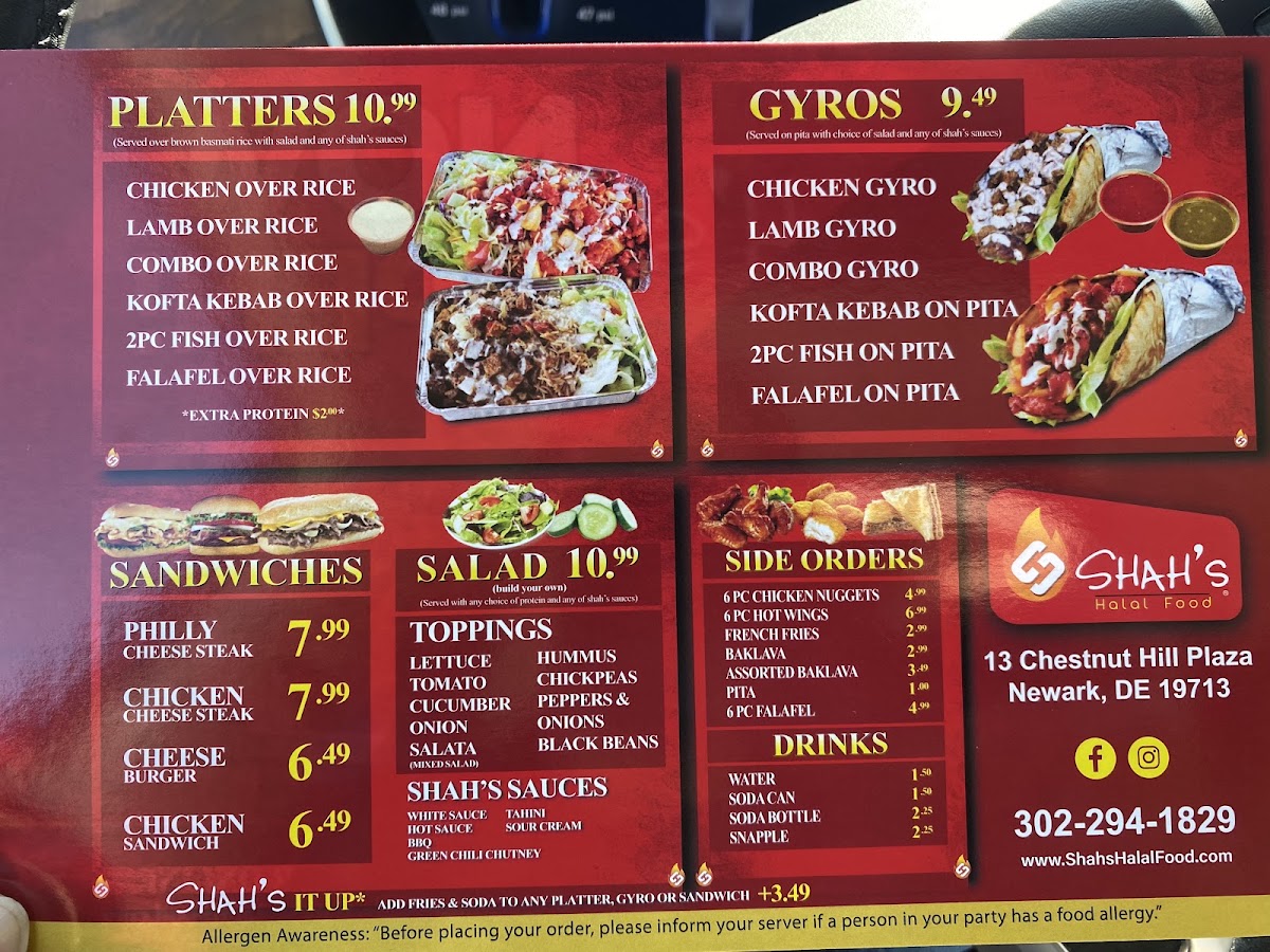Shah's Halal Food menu board