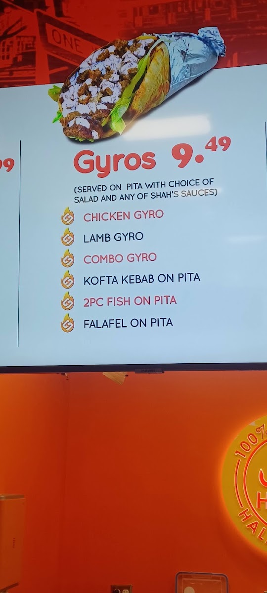Shah's Halal Food menu board