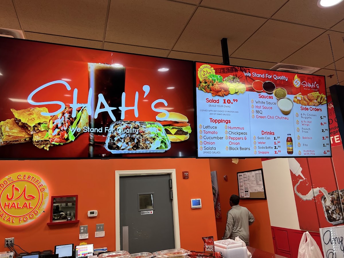 Shah's Halal Food menu board