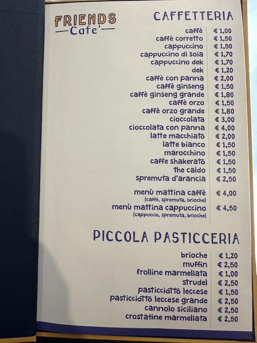 Friends Cafe' menu board