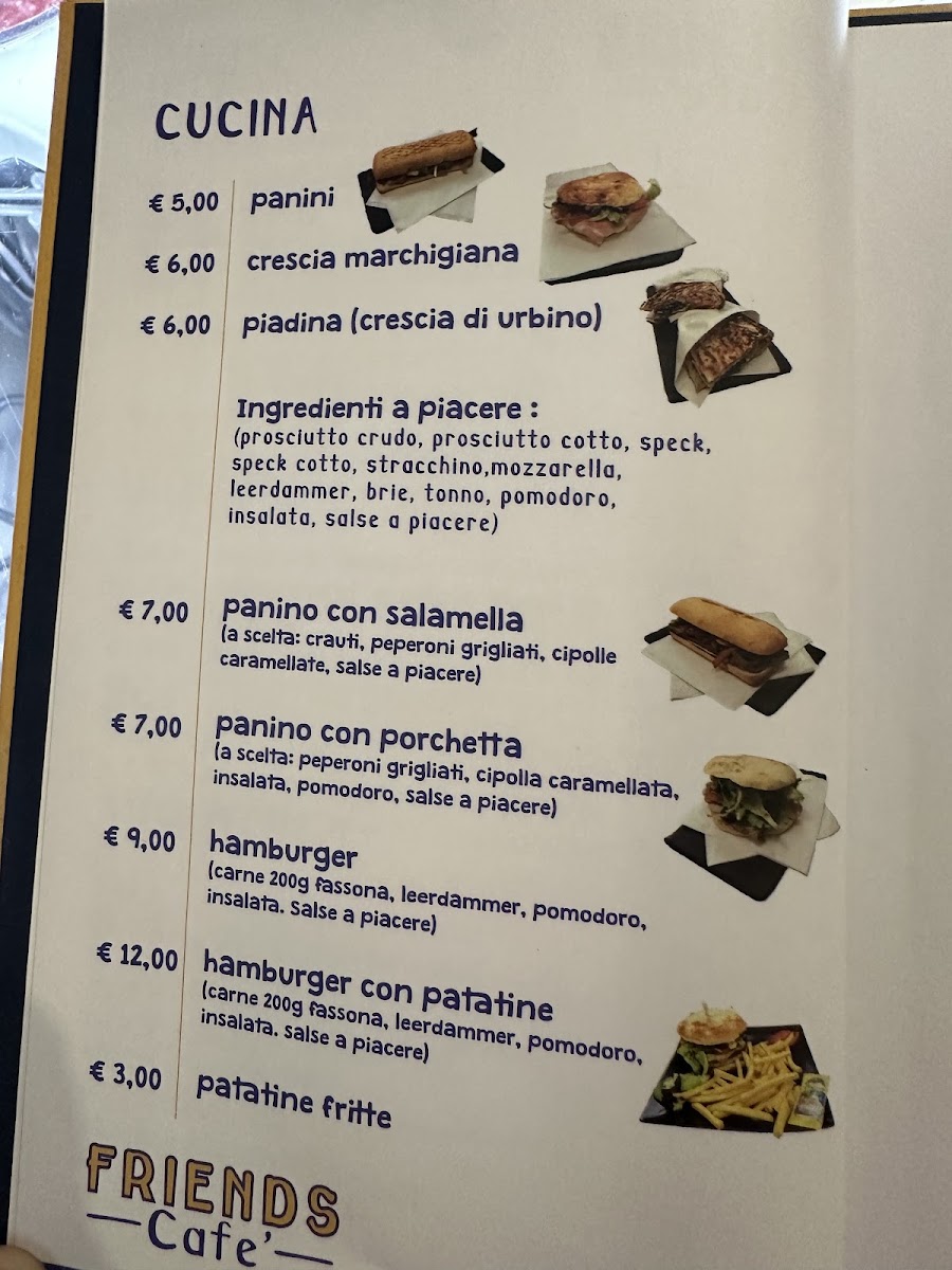 Friends Cafe' menu board