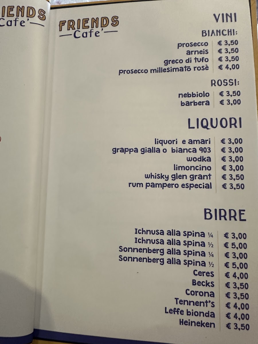 Friends Cafe' menu board