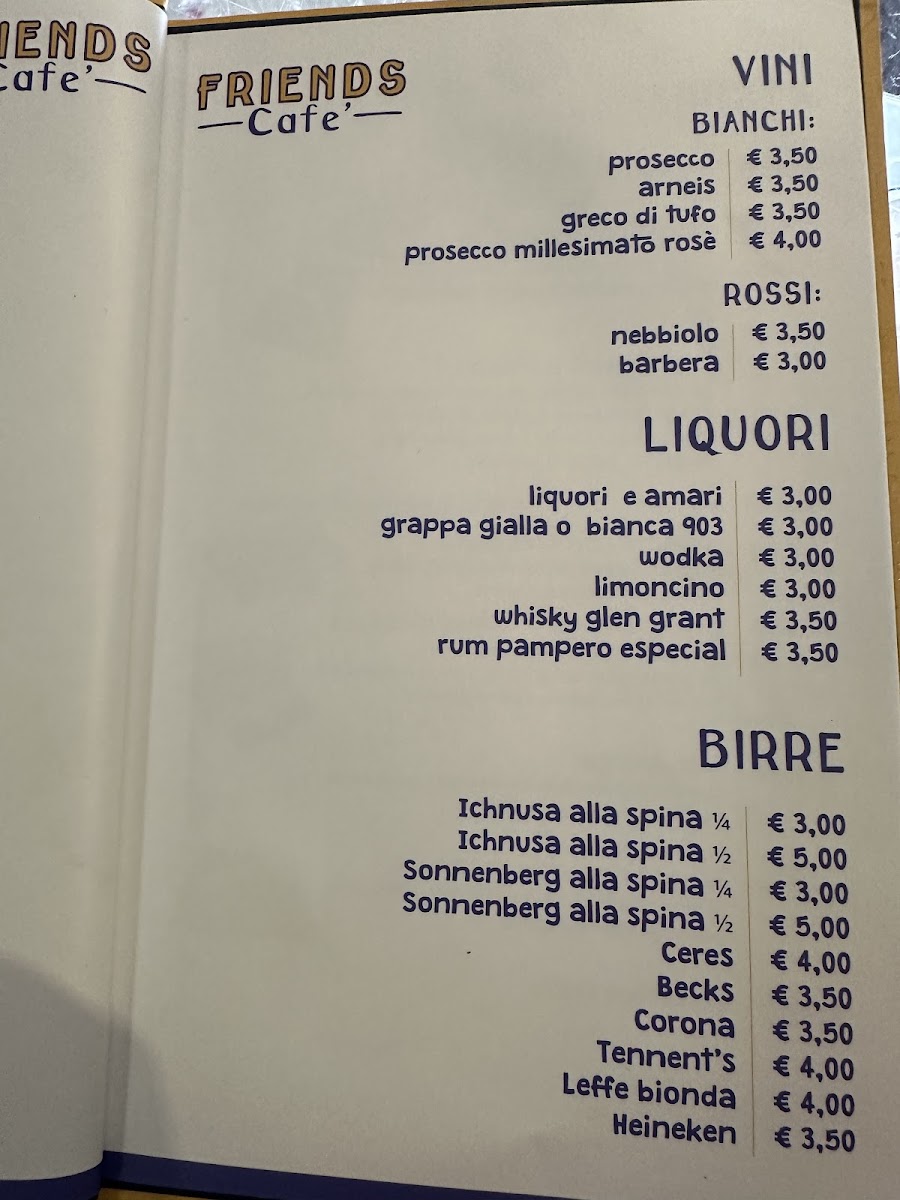 Friends Cafe' menu board