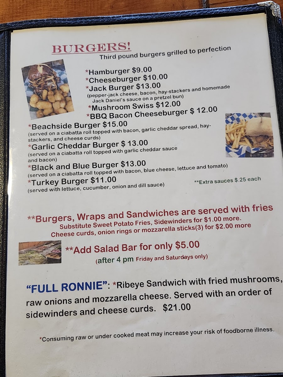 Charlie's Lake Metonga Resort Restaurant menu board