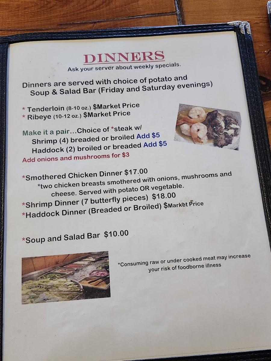 Charlie's Lake Metonga Resort Restaurant menu board