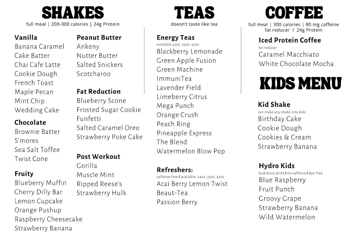 The Blend Shake & Energy Bar Ankeny iowa menu board