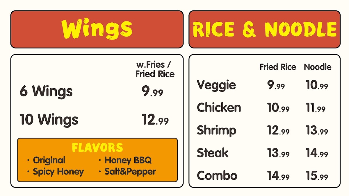 Ninja Hibachi Express menu board