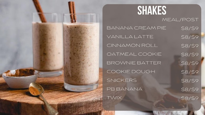 Norterra Nutrition menu board