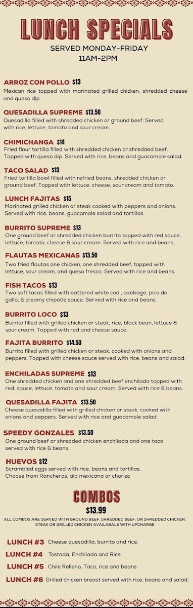 El Azteca Mexican Cocina menu board