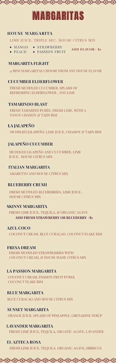 El Azteca Mexican Cocina menu board