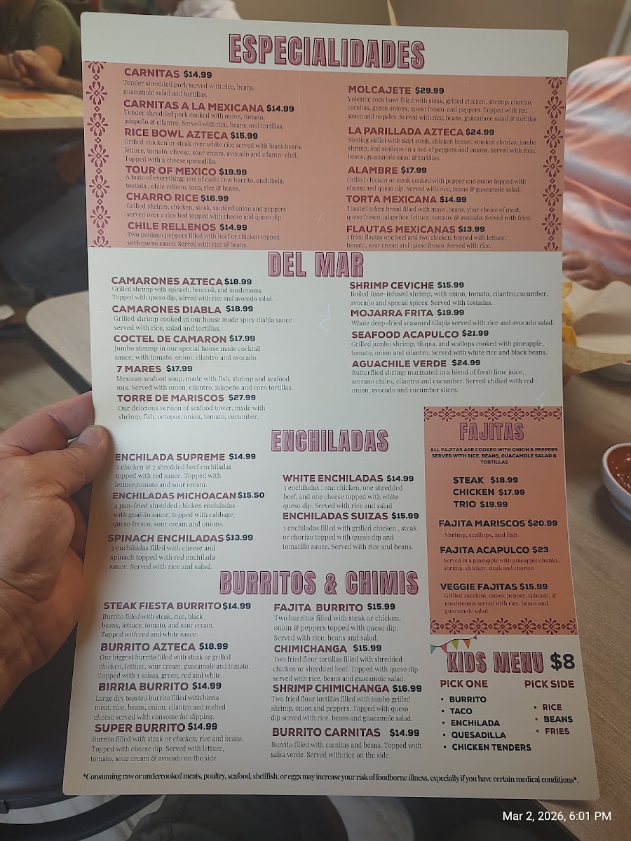 El Azteca Mexican Cocina menu board
