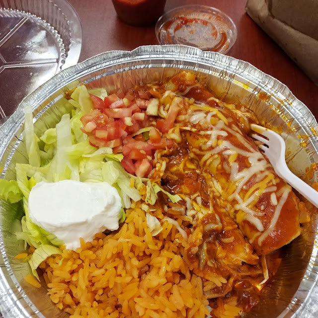 Enchilada with Rice and Salad