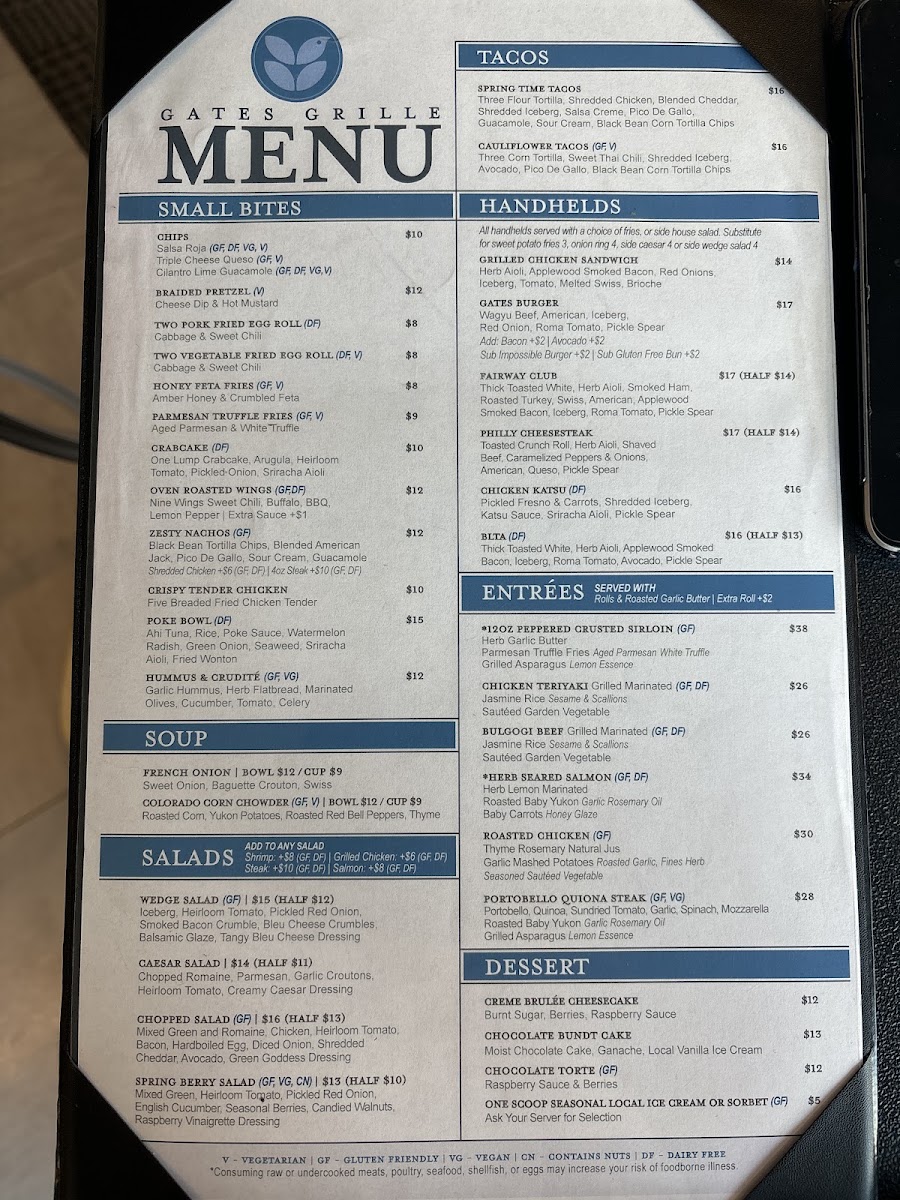 Gates Grille menu board