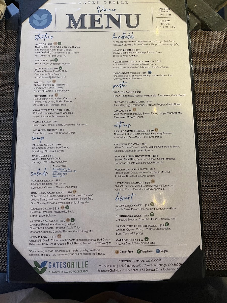 Gates Grille menu board
