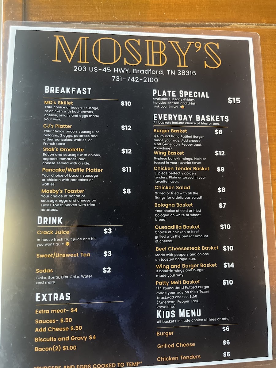 Mosby’s menu board