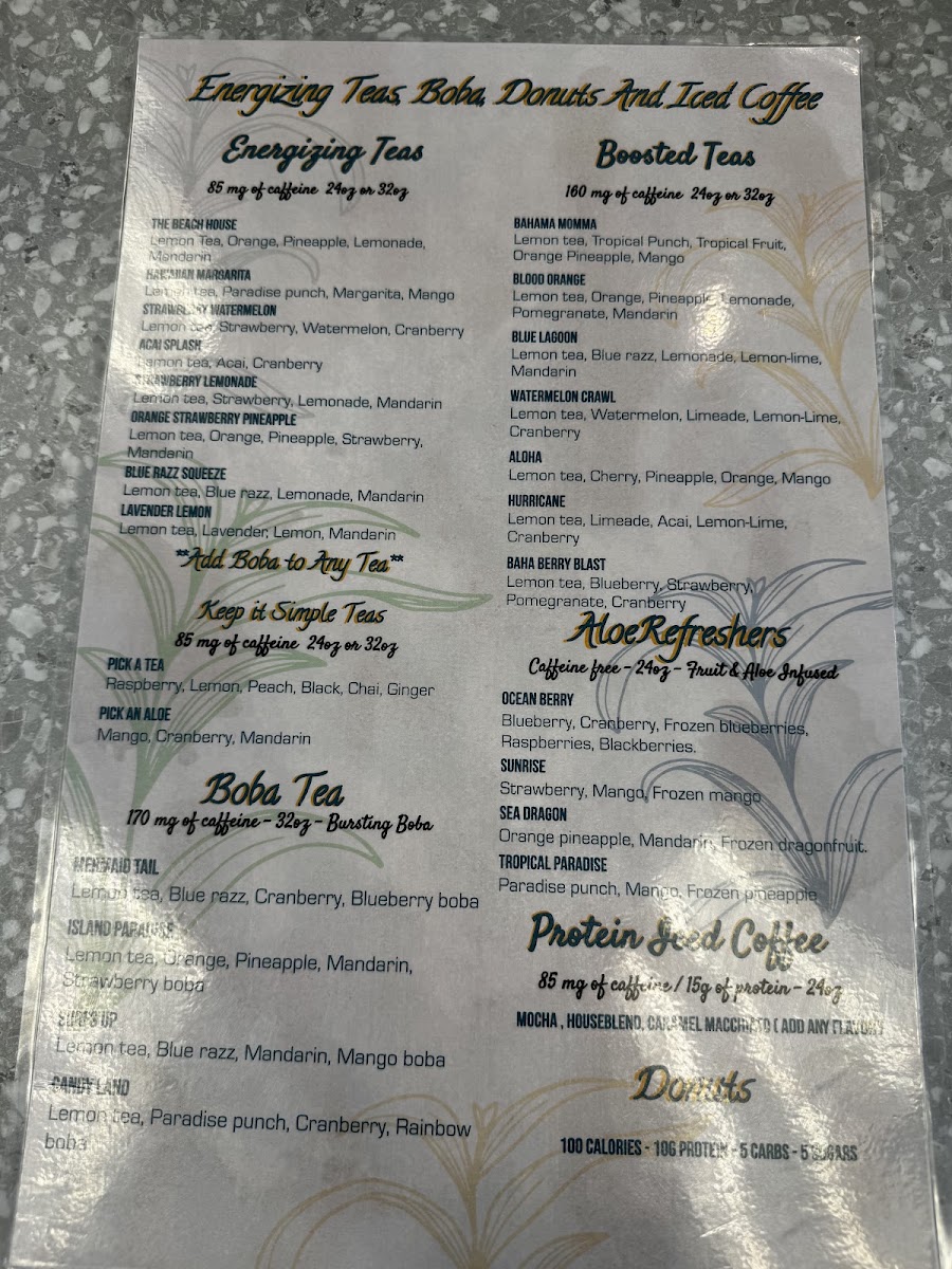 Beach House Nutrition LLC menu board
