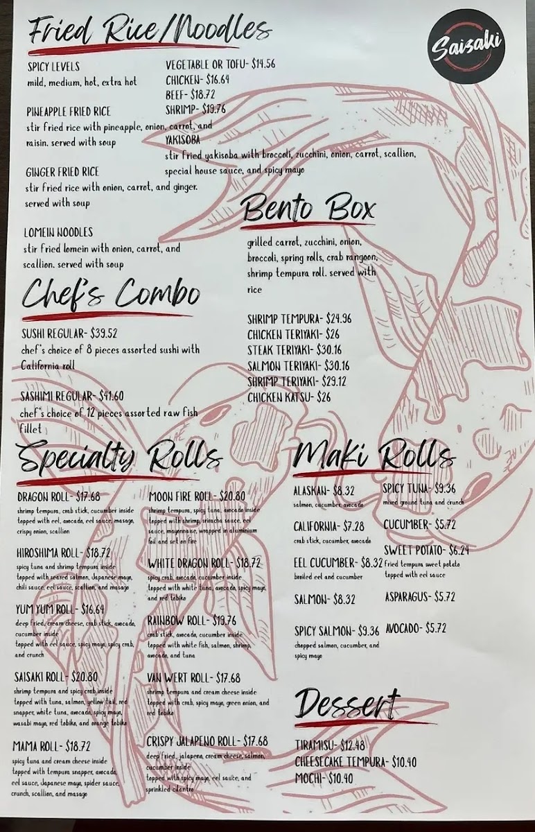 Saisaki Van Wert menu board