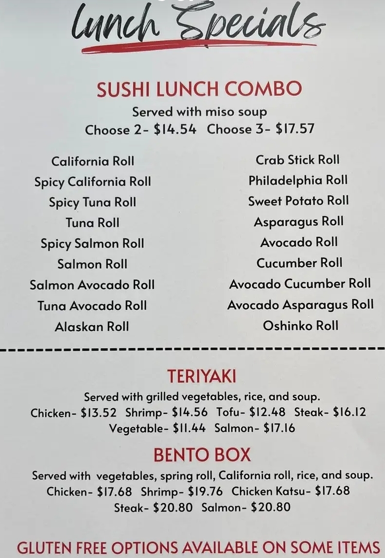 Saisaki Van Wert menu board