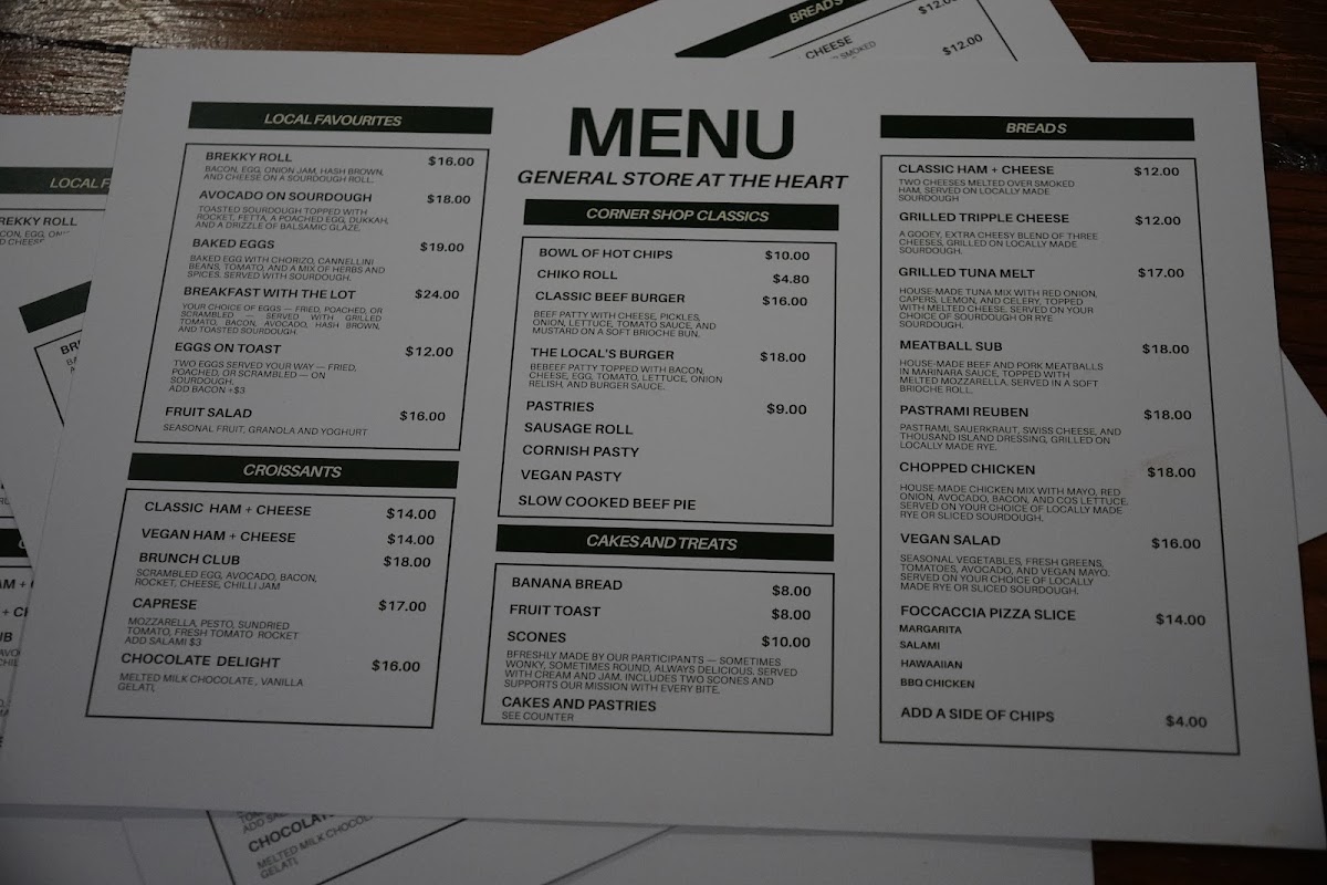 General Store at The Heart menu board