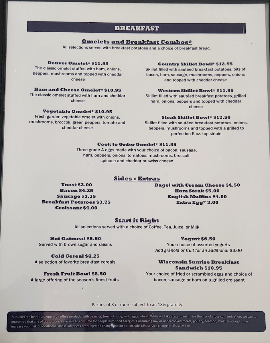 Watermark Restaurant Hilton Hotel menu board