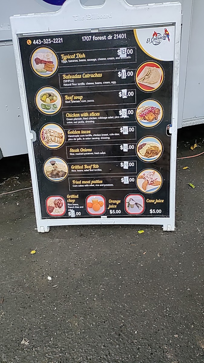 Catracho Food menu board