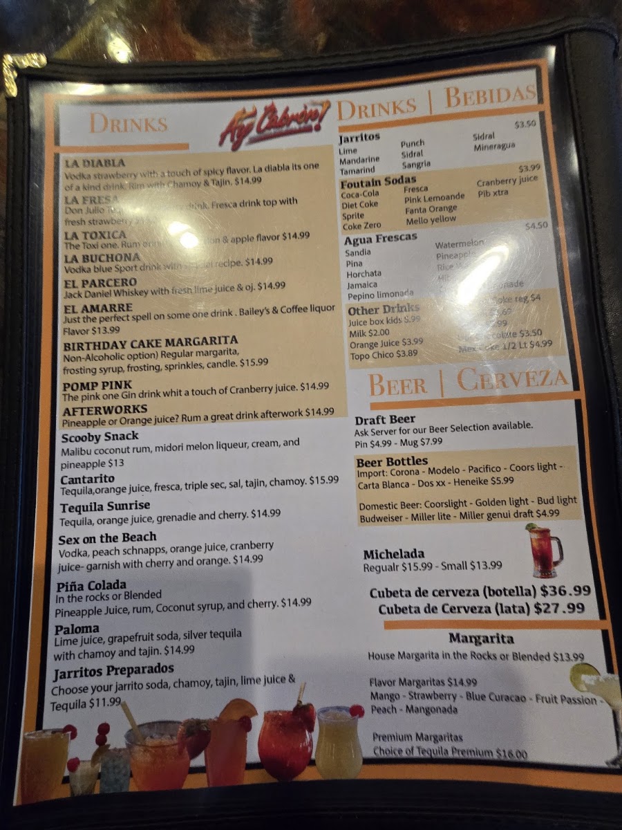 Ay Cabron Mexican | Latin Grilled & Bar menu board