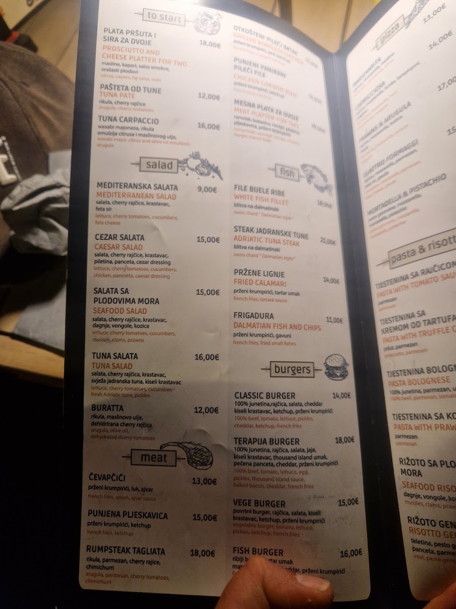 Terapija Beach Bar menu board