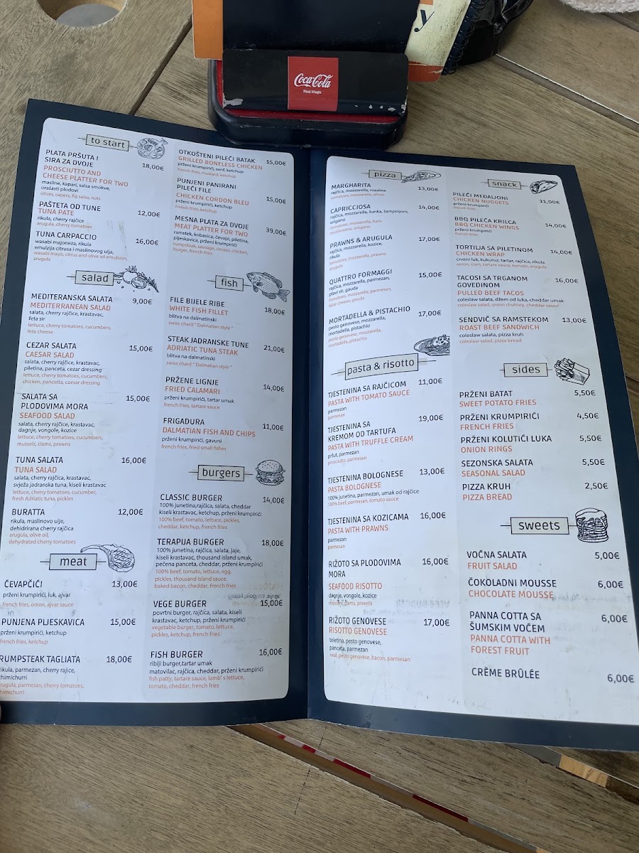 Terapija Beach Bar menu board