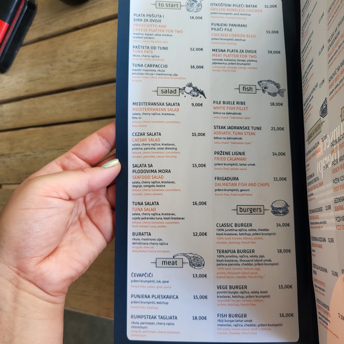 Terapija Beach Bar menu board