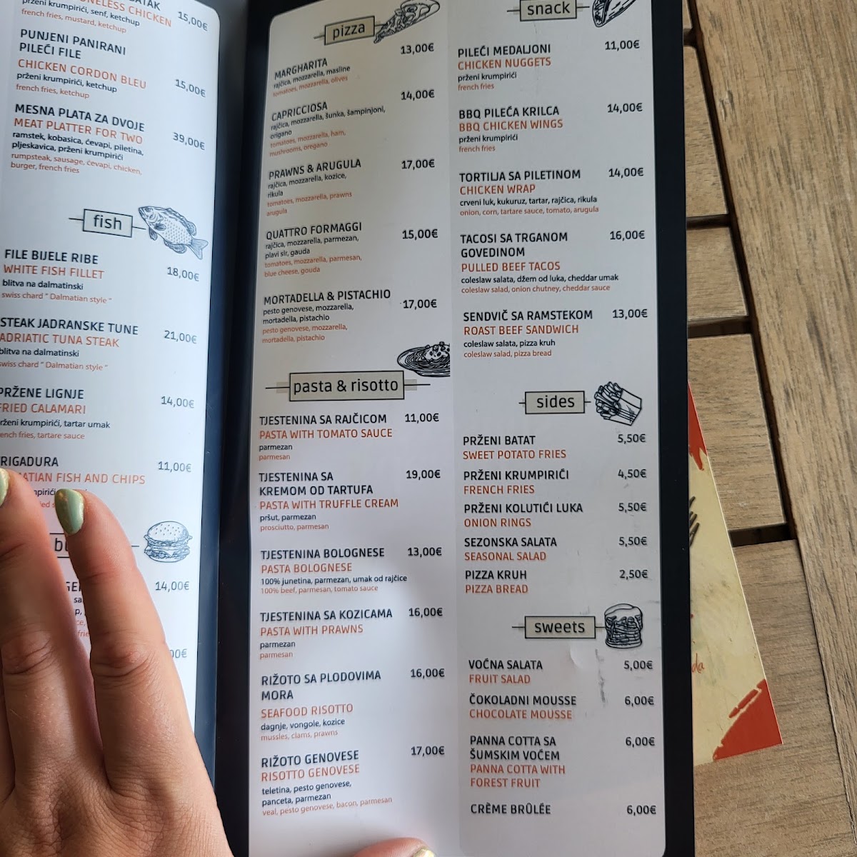 Terapija Beach Bar menu board