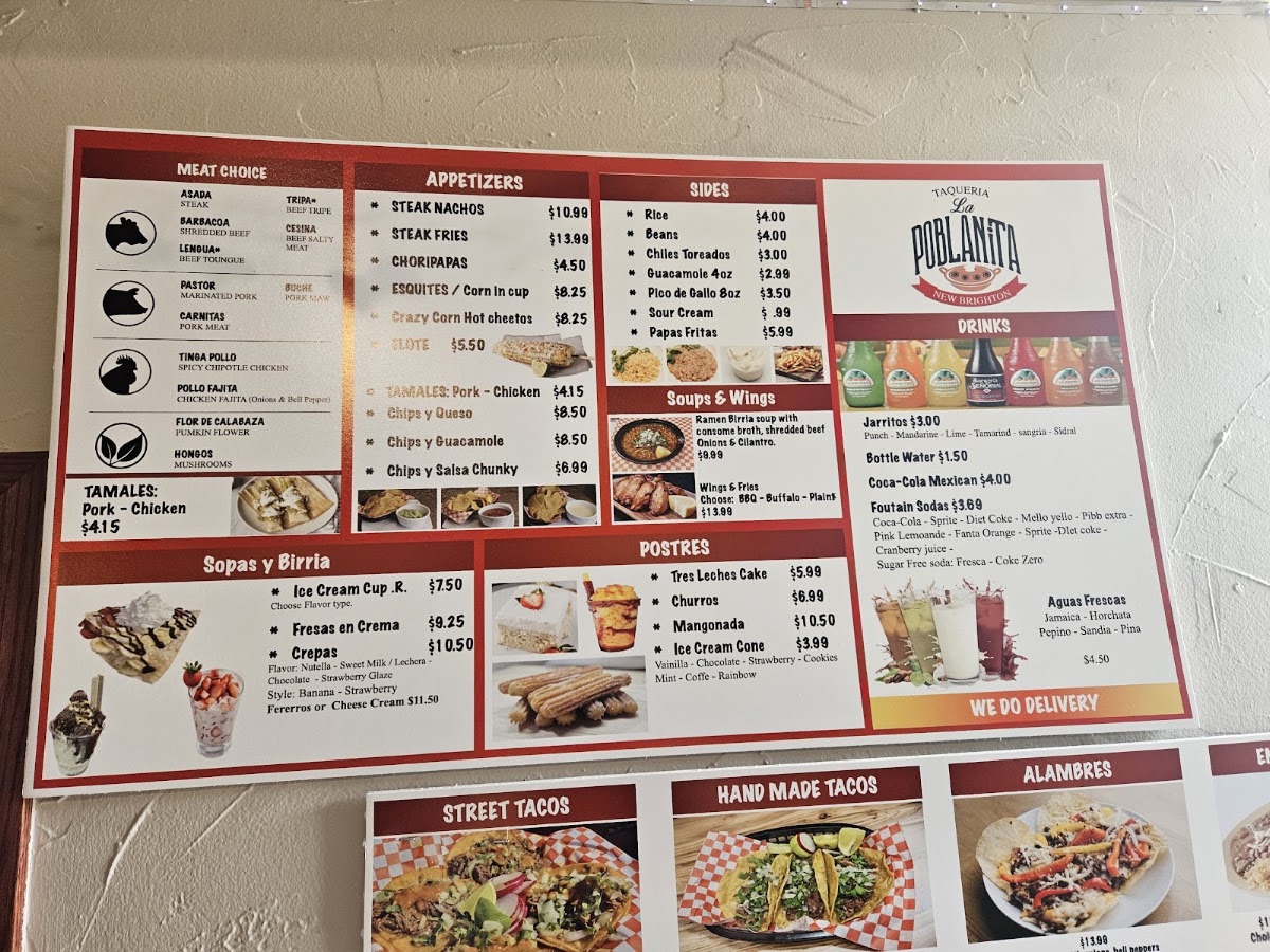 Taqueria La Poblanita menu board
