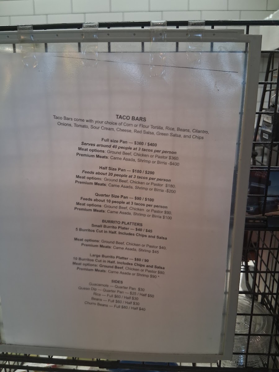 Papi Chulo's Street Tacos menu board