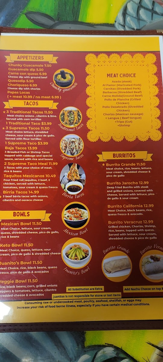Juanito’s menu board