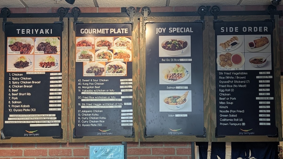 Joy Teriyaki menu board
