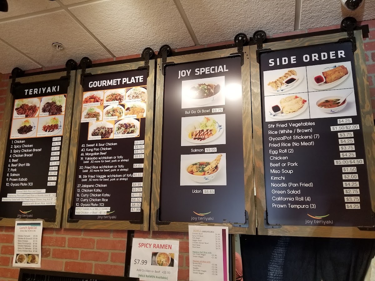 Joy Teriyaki menu board