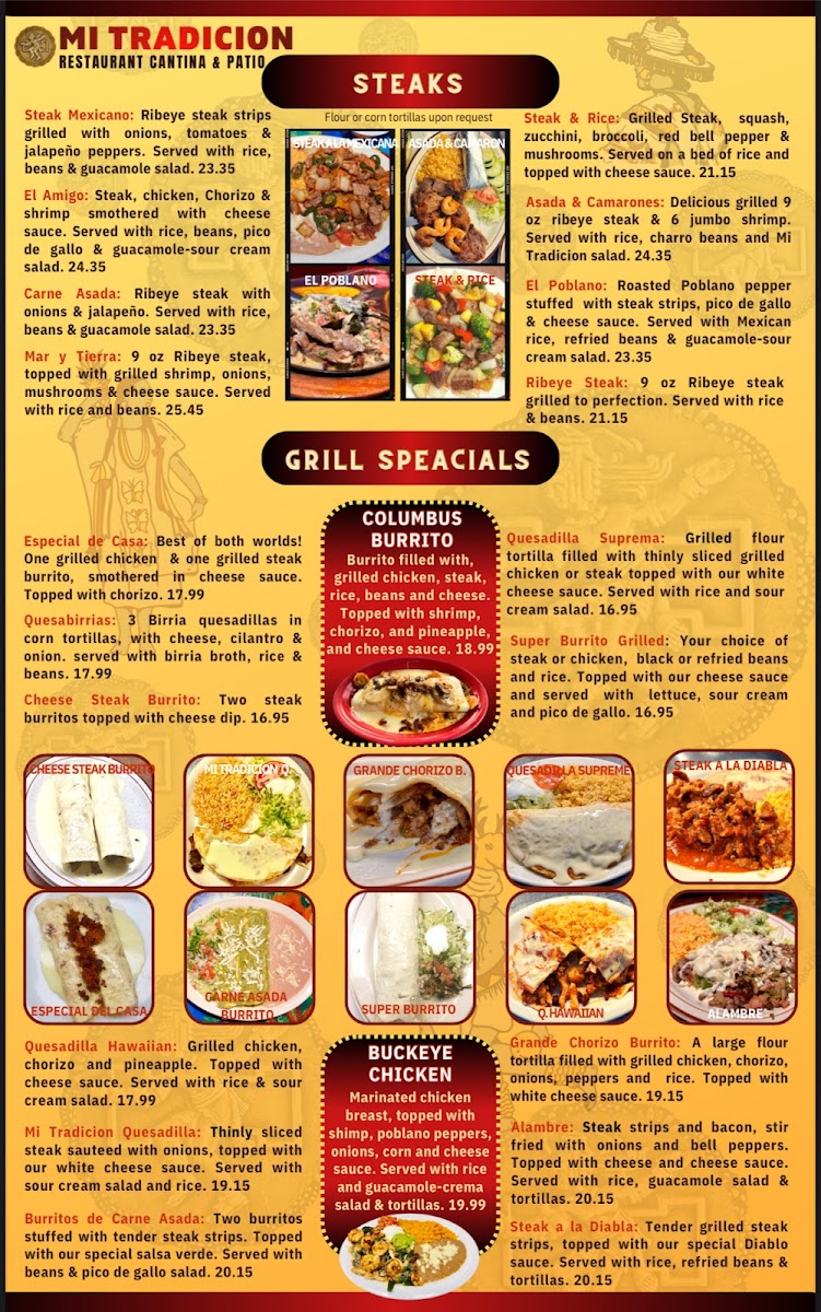 Mi Tradicion Grove City menu board