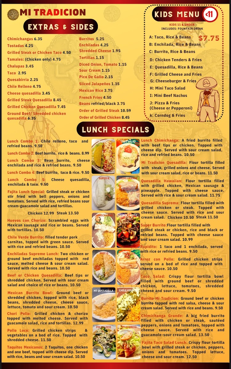 Mi Tradicion Grove City menu board